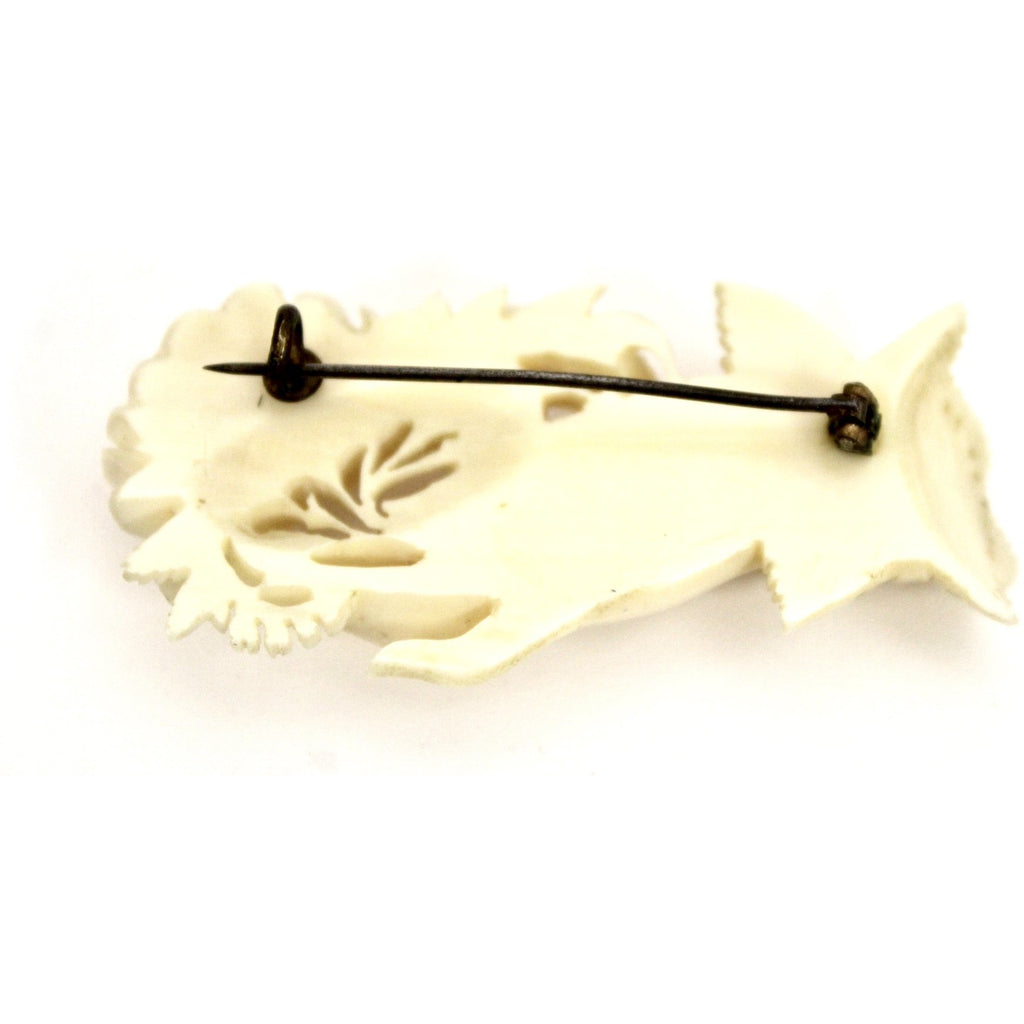 Rare Antique Ivory Brooch Woman's Hand Holding Flowers Hand Carved 2 1/2" Ultra-Victorian Large The Best Vintage Clothing