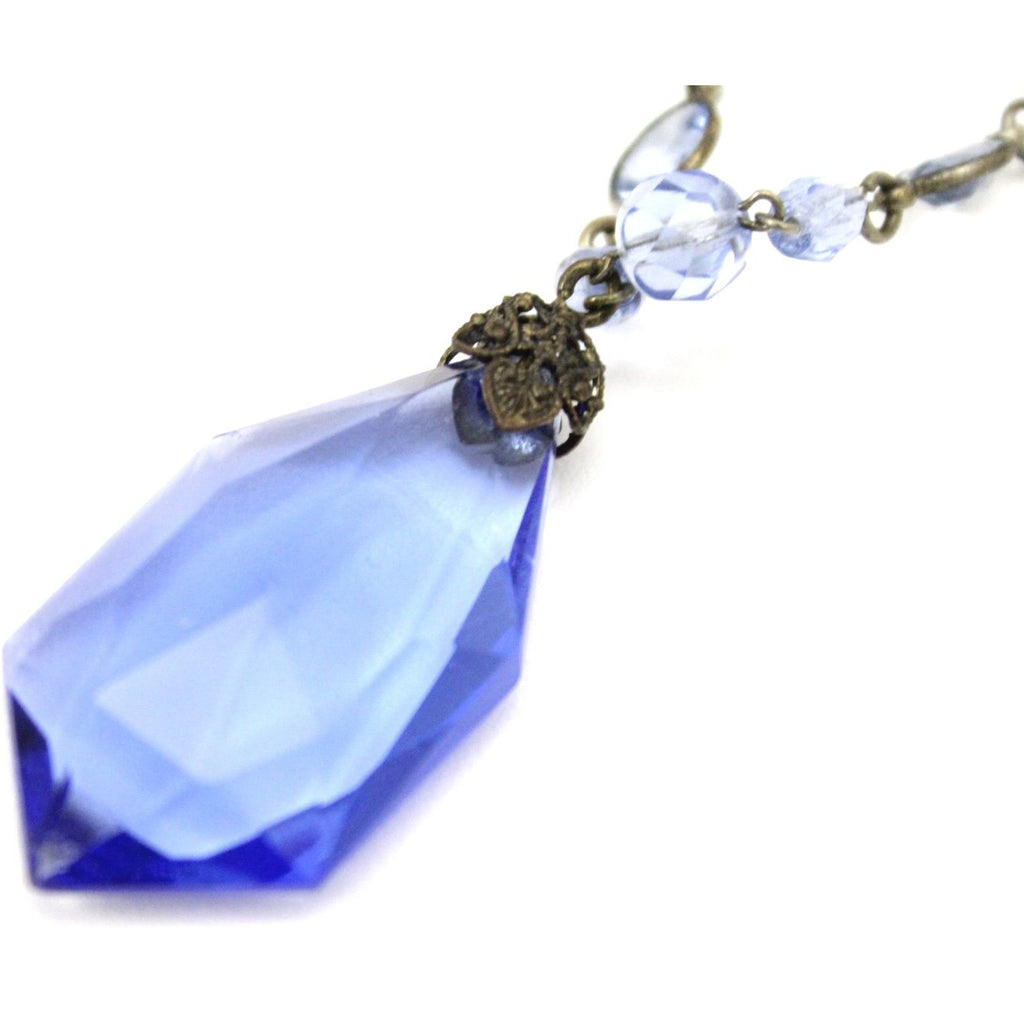 Vintage Cobalt Blue Glass Pendant Necklace 1910s Edwardian Titanic 22" The Best Vintage Clothing