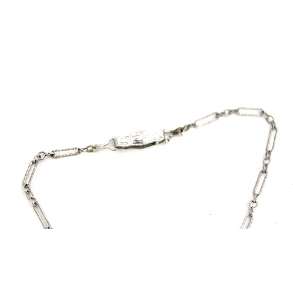 Vintage Art Deco Blue Glass Necklace Pendant Drop White Metal Gatsby 16" Downton Abbey The Best Vintage Clothing