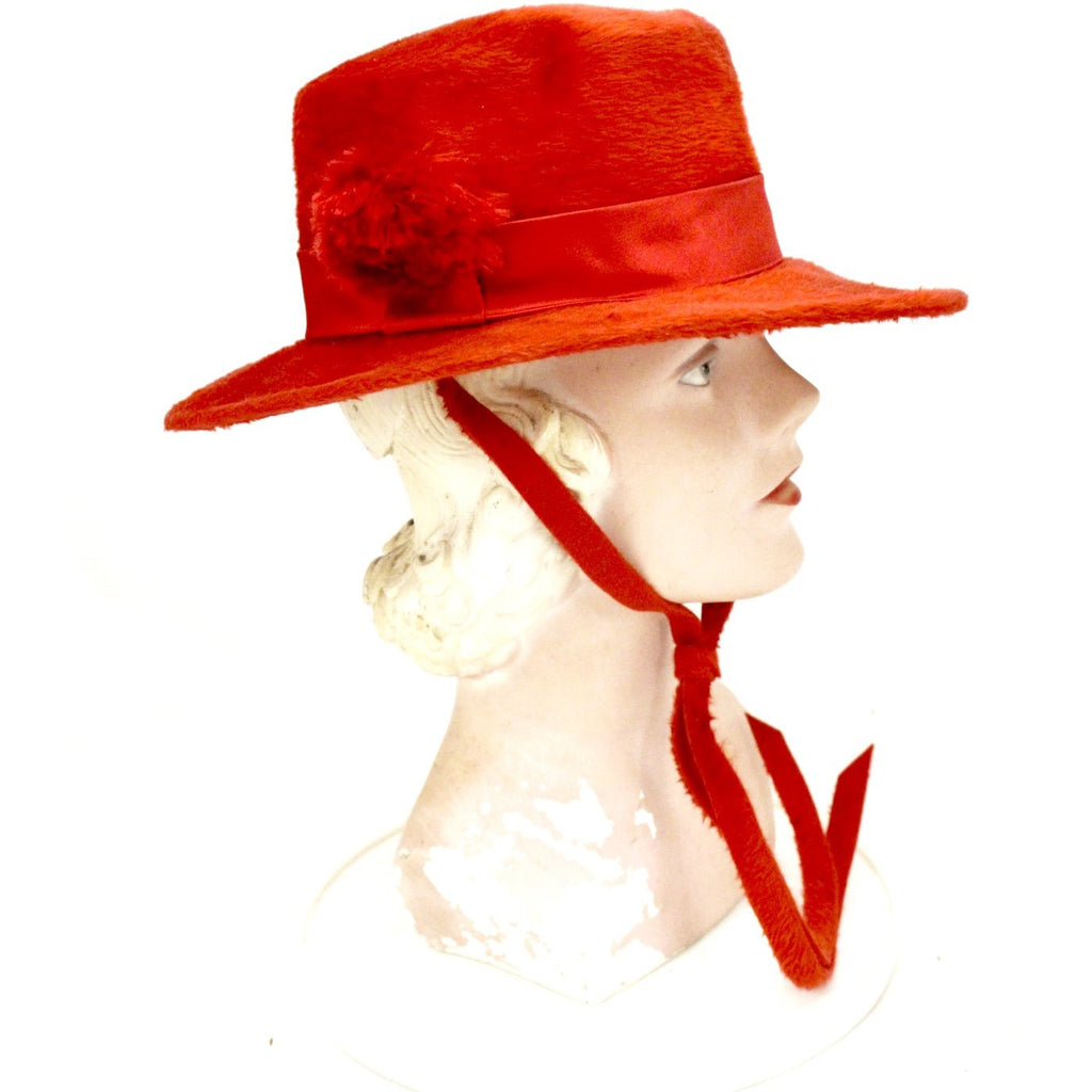 Vintage Adolfo Realities Red Fur Felt Brimmed Hat Church 1960s Chinstrap The Best Vintage Clothing