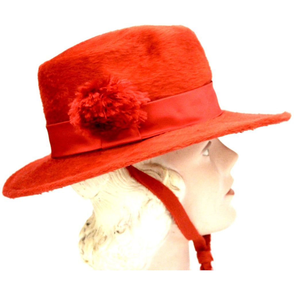 Vintage Adolfo Realities Red Fur Felt Brimmed Hat Church 1960s Chinstrap The Best Vintage Clothing