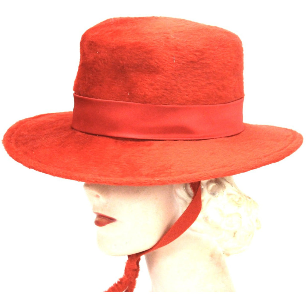 Vintage Adolfo Realities Red Fur Felt Brimmed Hat Church 1960s Chinstrap The Best Vintage Clothing