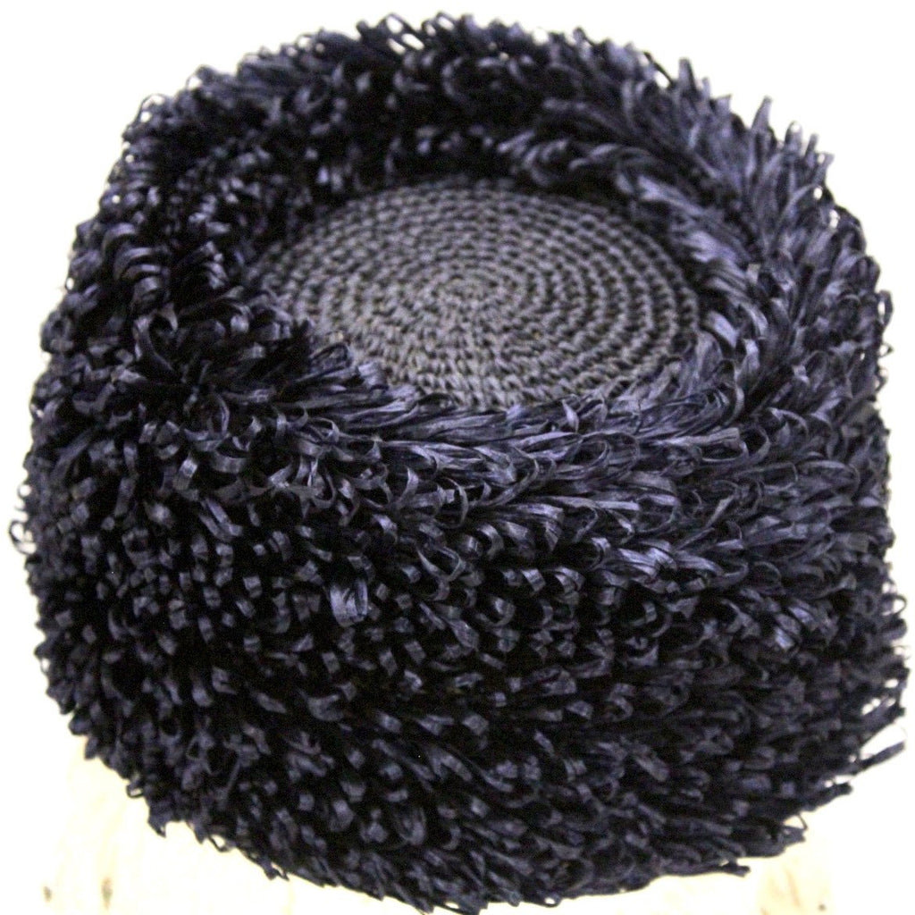 Vintage Crocheted Cellophane Straw Hat Toque Pillbox Navy Blue Italy O/S 1960s Womens The Best Vintage Clothing