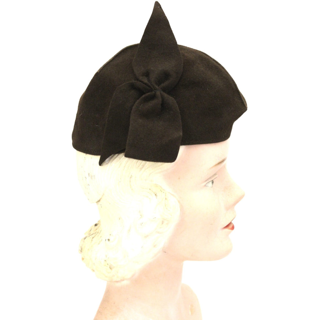 Vintage Womens Felt Hat Late 1930s Military Style Brown O/S The Best Vintage Clothing
