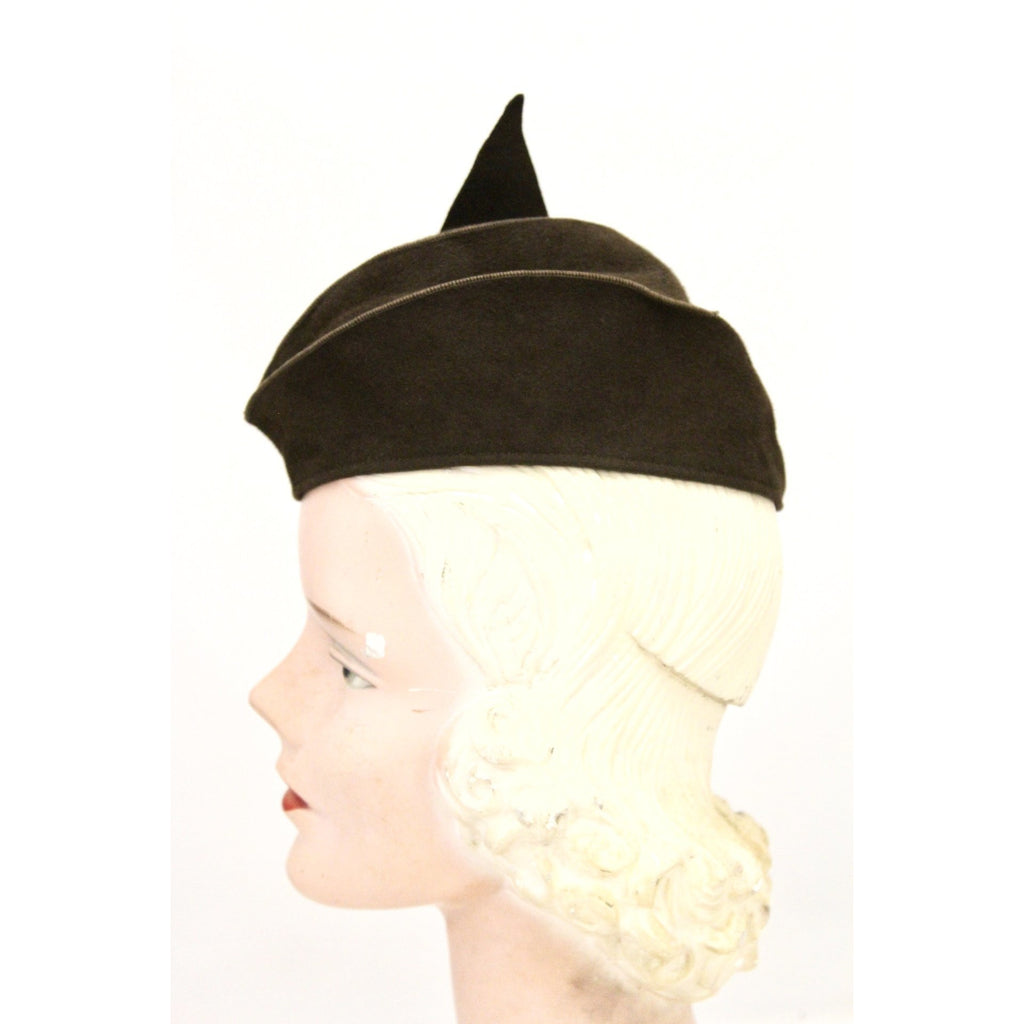 Vintage Womens Felt Hat Late 1930s Military Style Brown O/S The Best Vintage Clothing