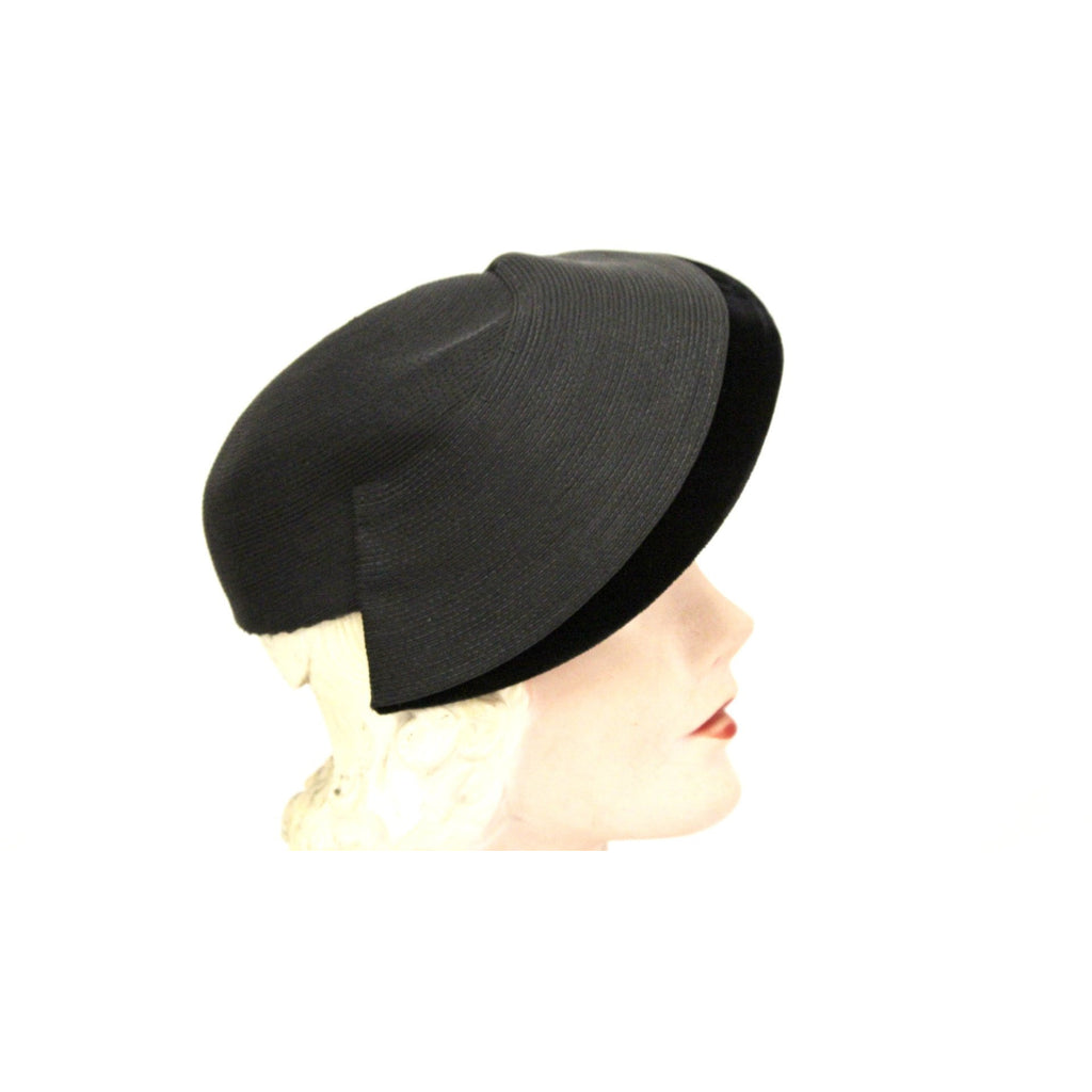 Vintage 1940s Womens Hat Black Straw Pink Rose Side Swept Asymmetrical WW2 The Best Vintage Clothing