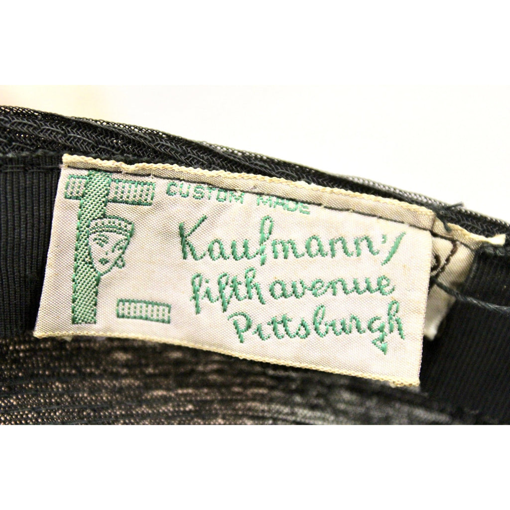 Vintage 1940s Womens Hat Black Straw Pink Rose Side Swept Asymmetrical WW2 The Best Vintage Clothing