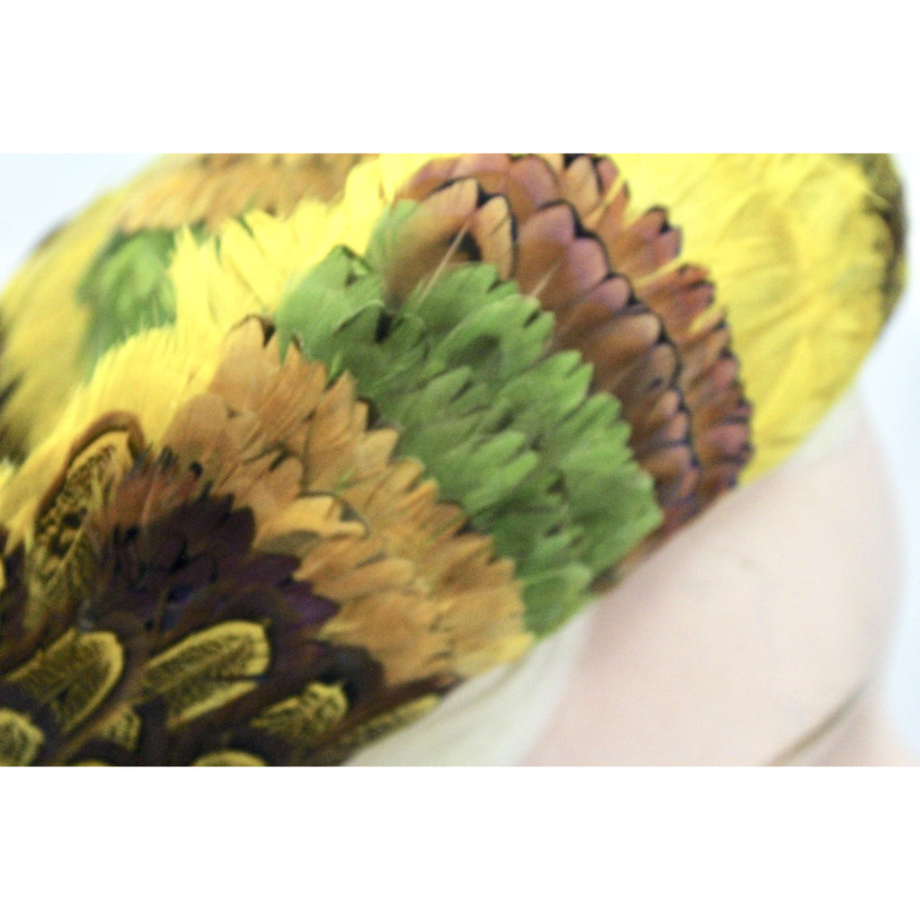 Vintage Womens Feather Pheasant Hat Stunning Gold Breton 21" 1950s Marvelous Maisel The Best Vintage Clothing