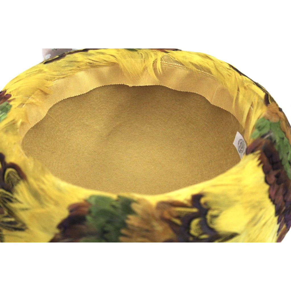Vintage Womens Feather Pheasant Hat Stunning Gold Breton 21" 1950s Marvelous Maisel The Best Vintage Clothing