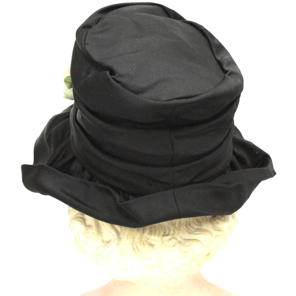 Vintage Bucket Hat Womens 1950s Saks Fifth Ave Millinery Black Satin Pink Rose Small Head The Best Vintage Clothing