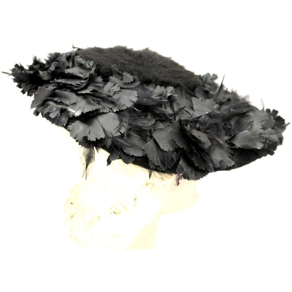 Vintage Lucila Mendez Exclusive Black Feather Saucer Hat 1950s Stunning Marvelous Maisel Church The Best Vintage Clothing