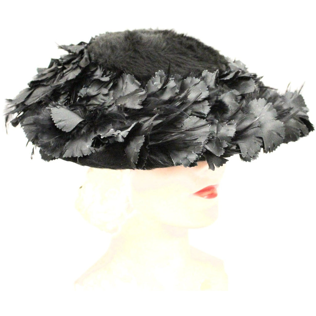 Vintage Lucila Mendez Exclusive Black Feather Saucer Hat 1950s Stunning Marvelous Maisel Church The Best Vintage Clothing