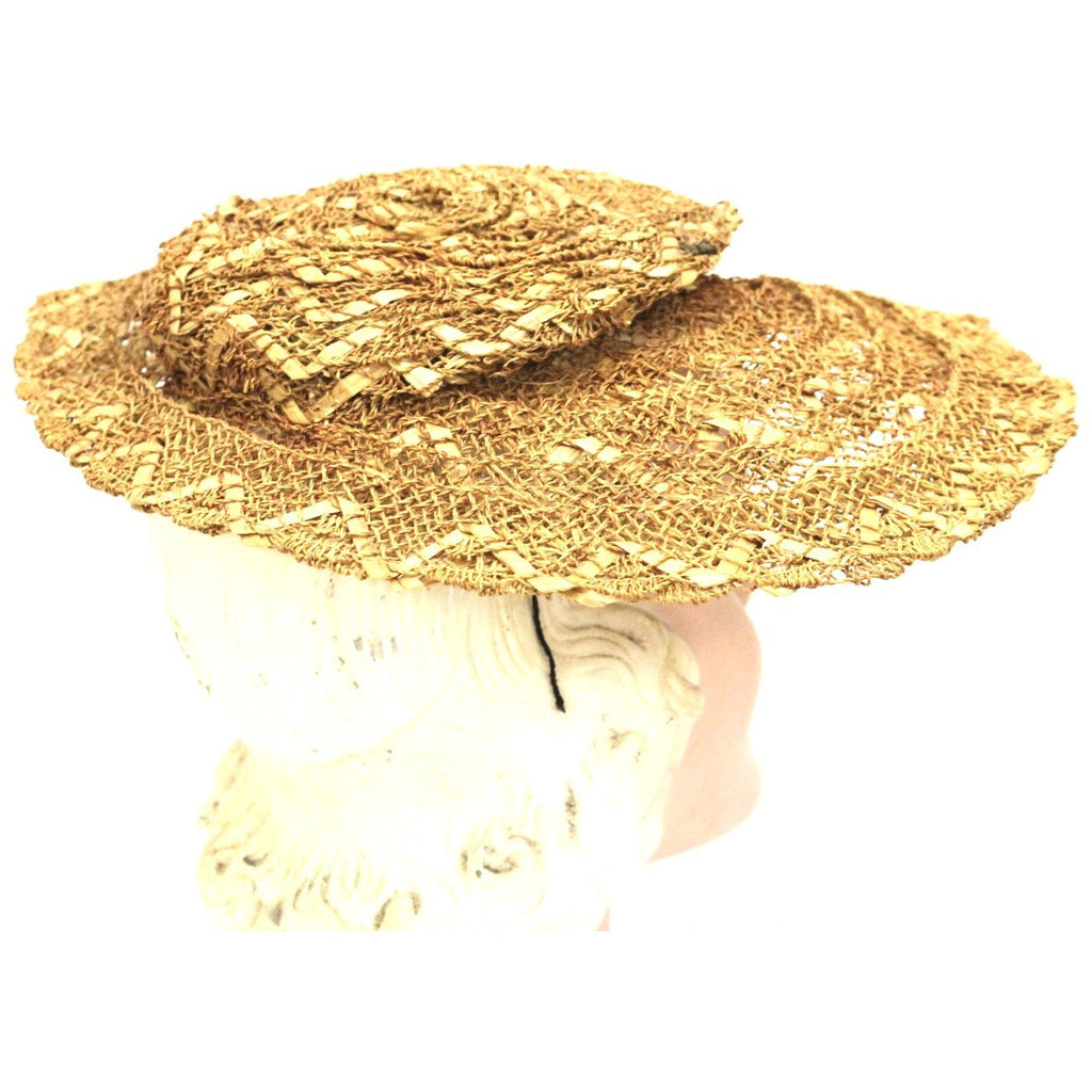 Vintage Gage Wide Brimmed Straw Hat Natural Open Weave 1930s O/S Guernsey Pie The Best Vintage Clothing