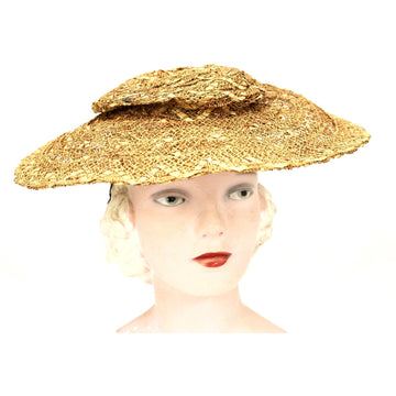 Vintage Gage Wide Brimmed Straw Hat Natural Open Weave 1930s O/S Guernsey Pie The Best Vintage Clothing