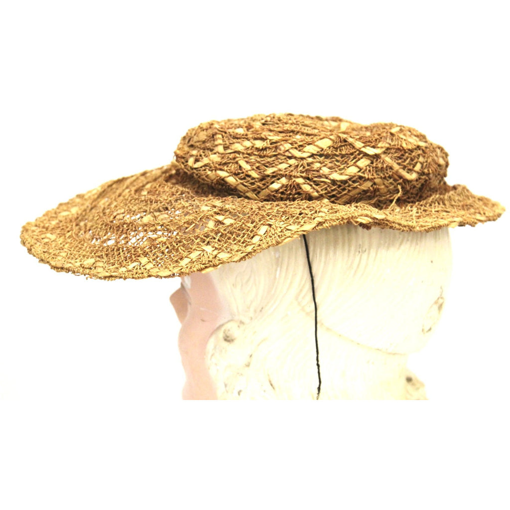 Vintage Gage Wide Brimmed Straw Hat Natural Open Weave 1930s O/S Guernsey Pie The Best Vintage Clothing