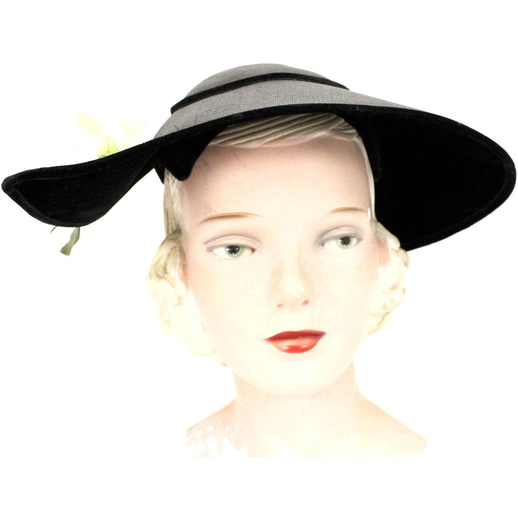 Vintage Wide Brimmed Saucer Hat Teardrop Black Straw Yellow Rose 1950s Church Marvelous Maisel The Best Vintage Clothing