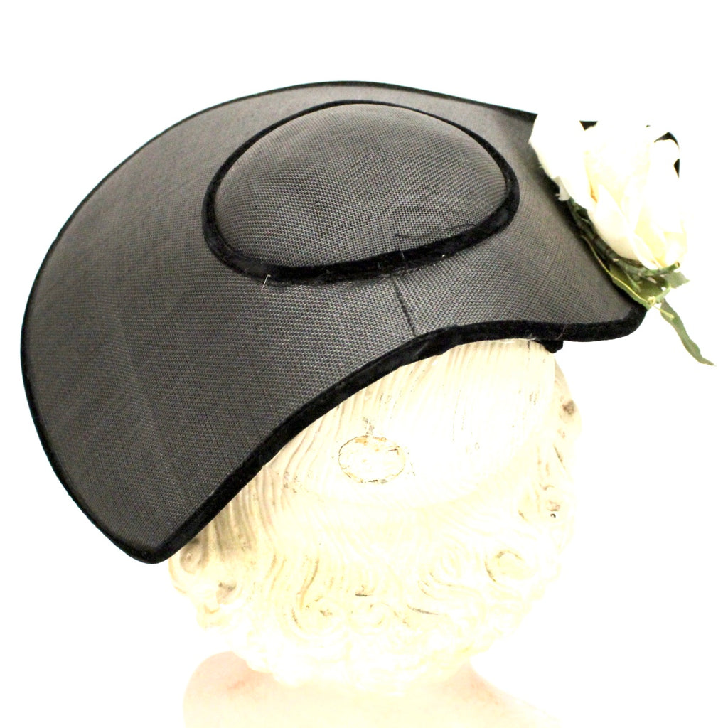 Vintage Wide Brimmed Saucer Hat Teardrop Black Straw Yellow Rose 1950s Church Marvelous Maisel The Best Vintage Clothing