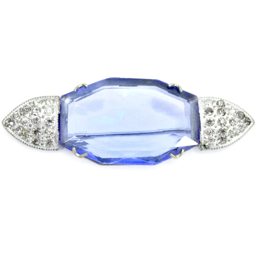 Antique 1920s Art Deco Brooch Faceted Blue Glass Paste 2 3/4" Cloche Pin The Best Vintage Clothing