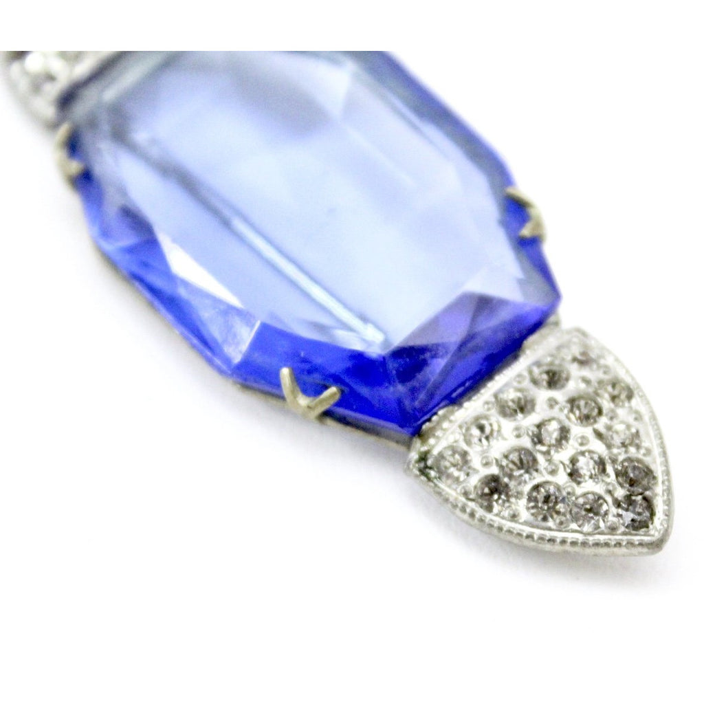Antique 1920s Art Deco Brooch Faceted Blue Glass Paste 2 3/4" Cloche Pin The Best Vintage Clothing