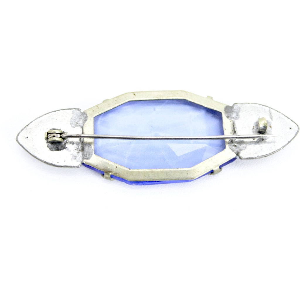 Antique 1920s Art Deco Brooch Faceted Blue Glass Paste 2 3/4" Cloche Pin The Best Vintage Clothing