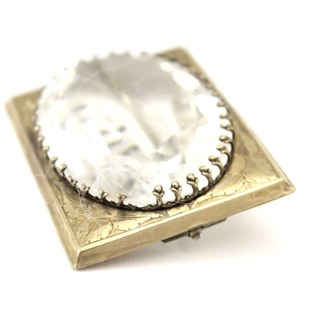 Antique Victorian Sash Pin Brooch HEAVY center Clear Glass Gold PLATED Rectangular 1 3/4" The Best Vintage Clothing