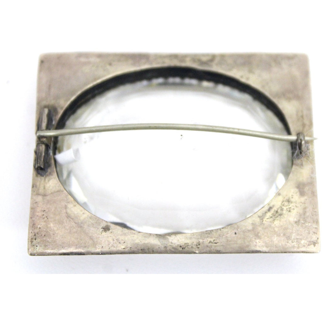 Antique Victorian Sash Pin Brooch HEAVY center Clear Glass Gold PLATED Rectangular 1 3/4" The Best Vintage Clothing