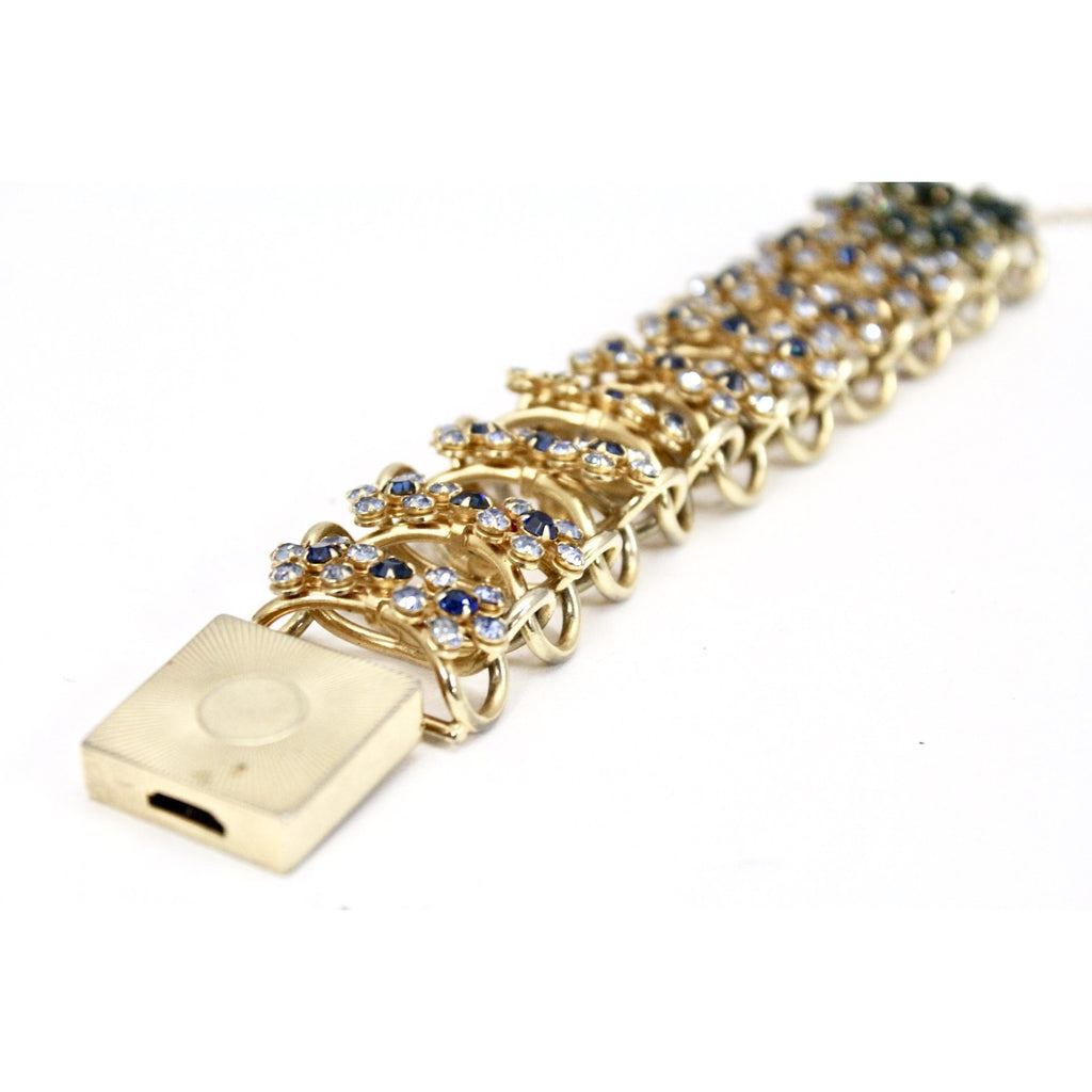 Vintage Bracelet 1950s Rolo Chain High Relief Blue Prong Set Rhinestones Gold Tone 7.25" The Best Vintage Clothing