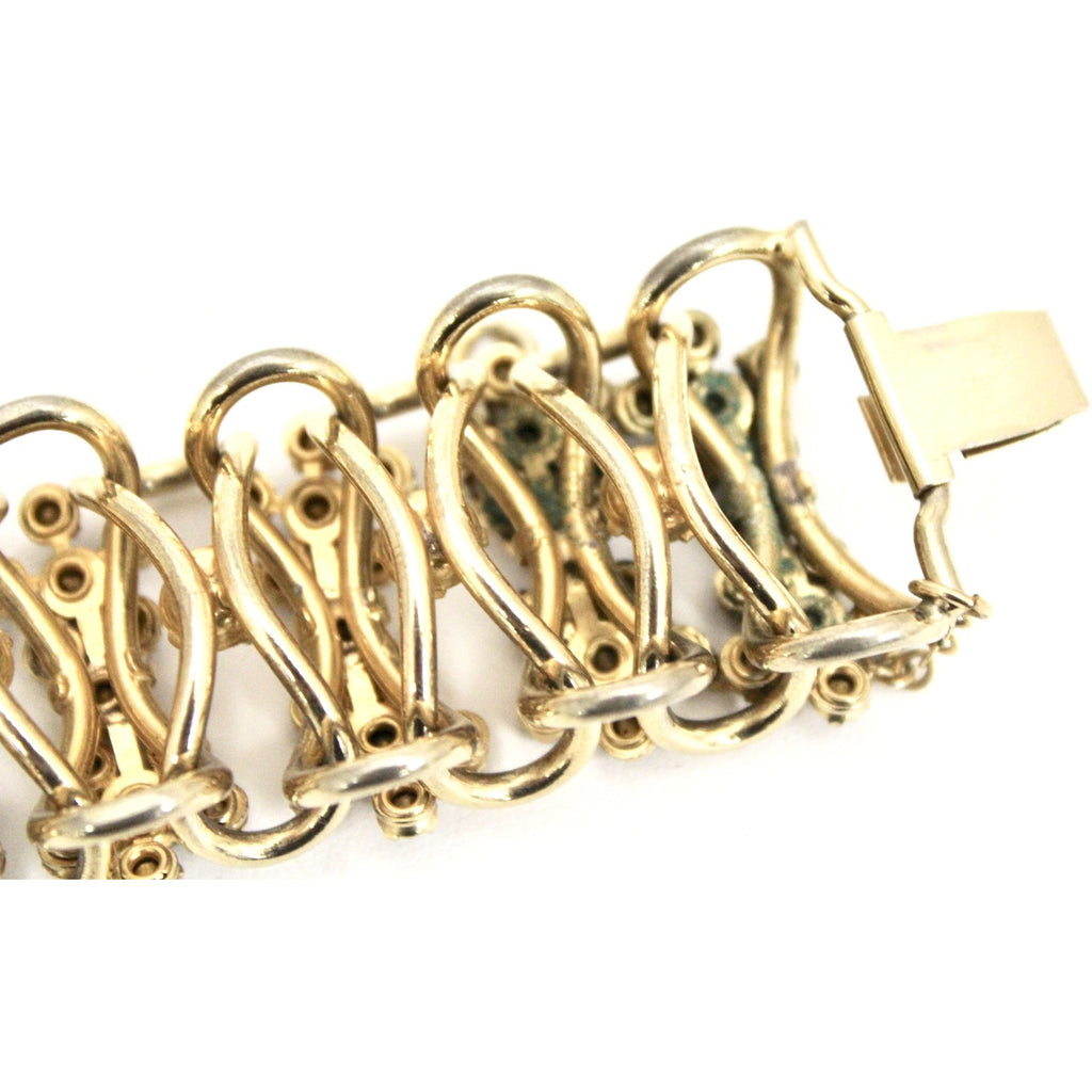 Vintage Bracelet 1950s Rolo Chain High Relief Blue Prong Set Rhinestones Gold Tone 7.25" The Best Vintage Clothing