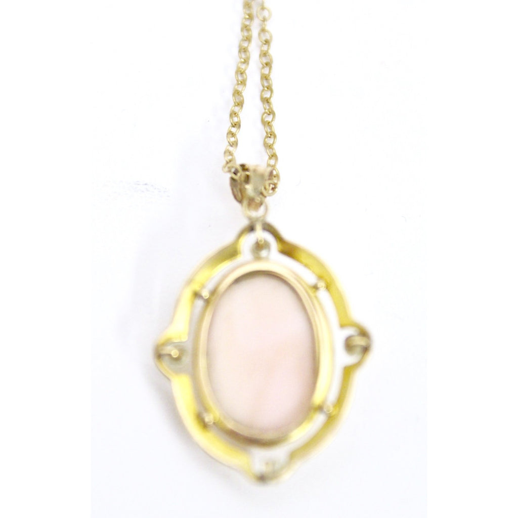 Vintage Shell Cameo Pearls 10K Necklace 14K Chain 16" Dainty Small Rolo Chain 4g The Best Vintage Clothing