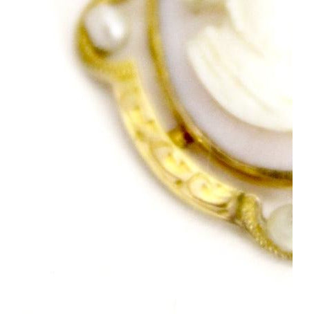 Vintage Shell Cameo Pearls 10K Necklace 14K Chain 16" Dainty Small Rolo Chain 4g The Best Vintage Clothing