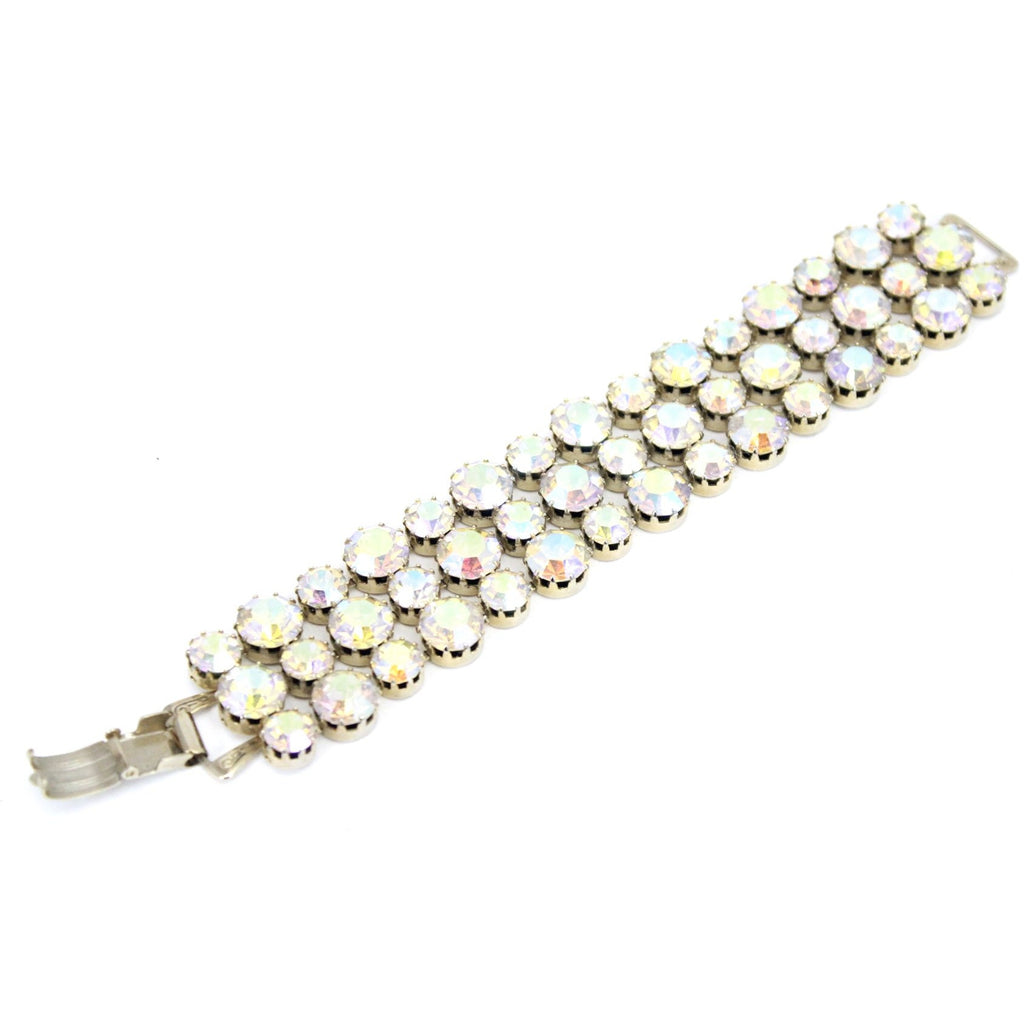 Vintage 1950s Aurora Borealis Rhinestone Bracelet Wide Gold tone Sparkling 7" Large Stones The Best Vintage Clothing