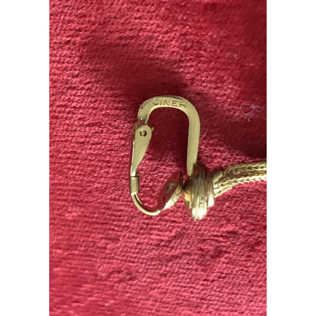 Vintage CINER signed Clip on Earrings Gold Triple Crystal Ball Drop Dangle 1 1/2" The Best Vintage Clothing