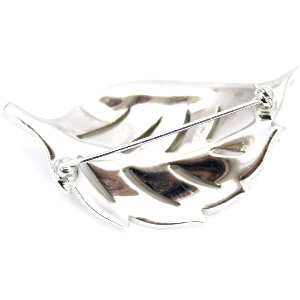 VINTAGE Trifari 'Alfred Philippe' Pave and Baguettes Rhodium 1950s Curling Leaf Pin 2" The Best Vintage Clothing