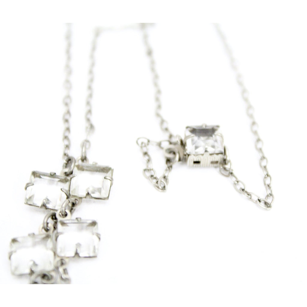 Antique 1920s Art Deco Necklace Faceted Clear Glass Pendant 16" Fancy Chain The Best Vintage Clothing