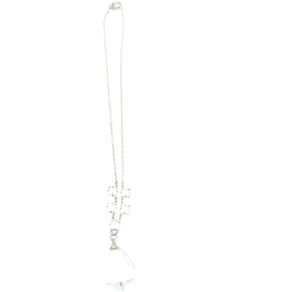 Antique 1920s Art Deco Necklace Faceted Clear Glass Pendant 16" Fancy Chain The Best Vintage Clothing