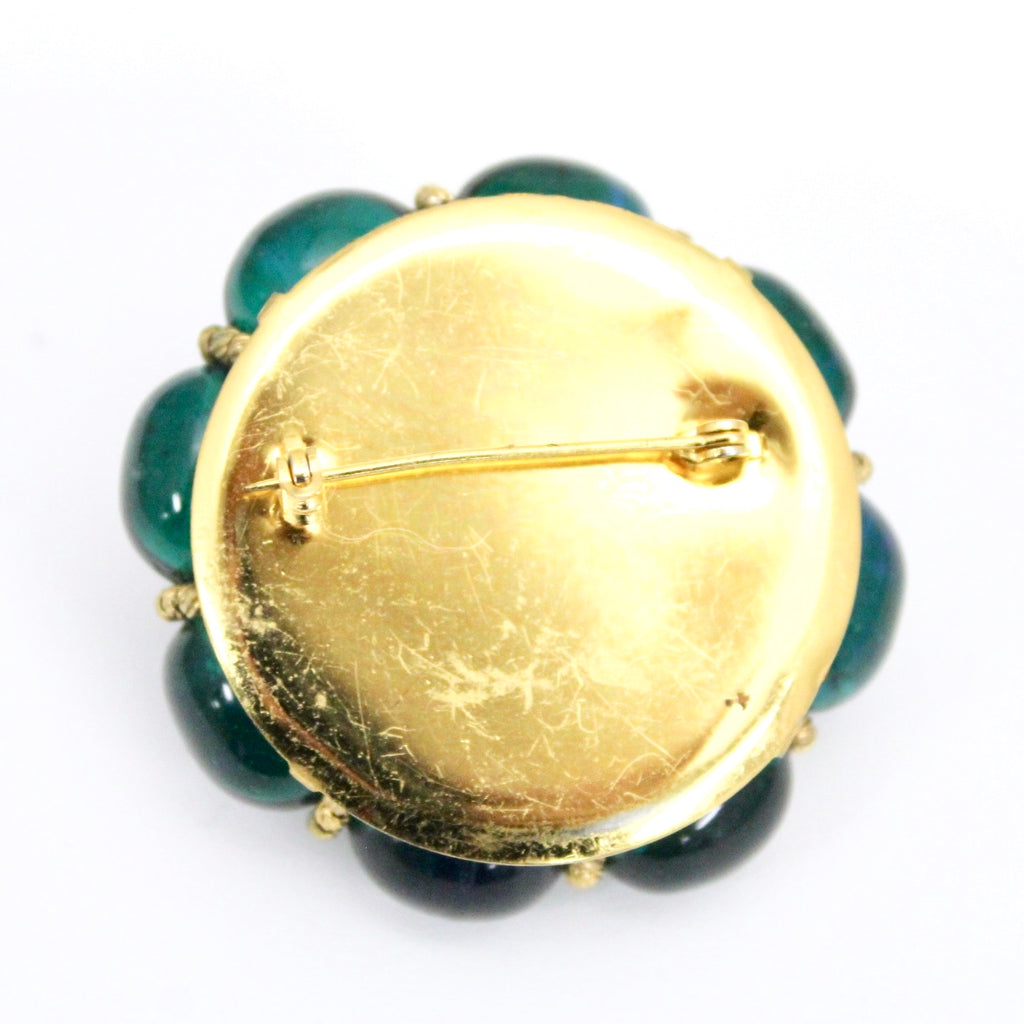 Rare Vintage Green Cabochon Round Brooch 1940s Large 2" Old Hollywood Statement The Best Vintage Clothing