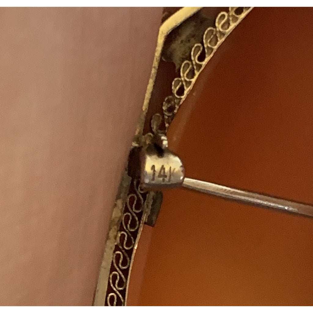 14k White Gold Filigree Carved Shell Victorian Cameo Brooch Rose Pin Pendant Folding Bale 1 7/8 13G The Best Vintage Clothing