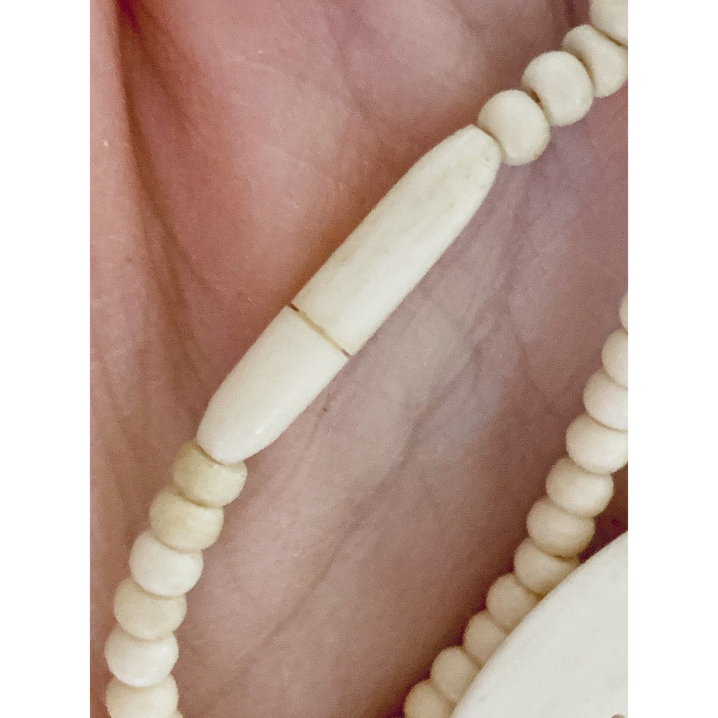 RARE Vintage Bone Elk Carved Necklace Pendant Bone Beads 1920s 15" Necklace The Best Vintage Clothing