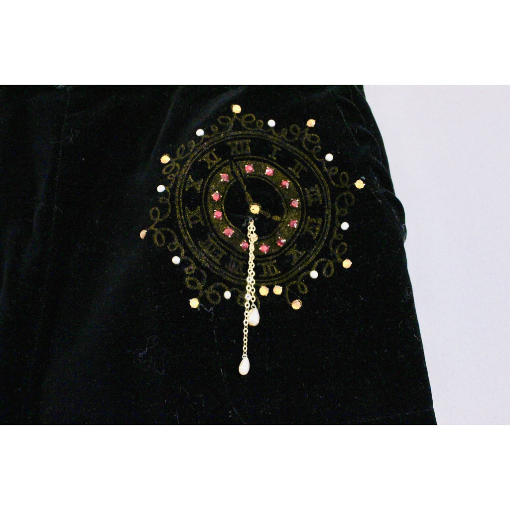 Fab Vintage womens Velvet High Waist Pants with CLOCK Painting Jewels 1950s Small 28" Waist RARE Rockabilly The Best Vintage Clothing