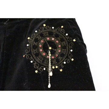 Fab Vintage womens Velvet High Waist Pants with CLOCK Painting Jewels 1950s Small 28" Waist RARE Rockabilly The Best Vintage Clothing