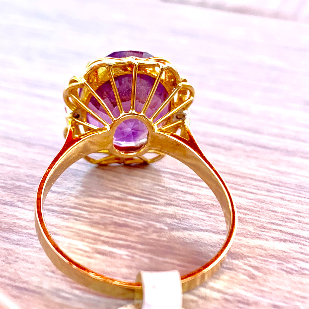Natural Amethyst Diamonds 14KT Gold Statement Ring Ladies sz 10 1960s Vintage The Best Vintage Clothing