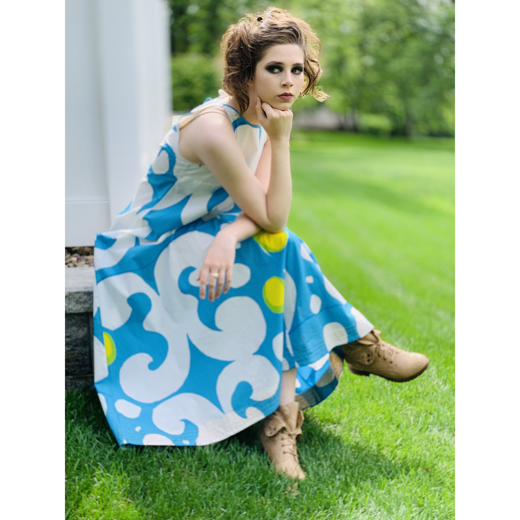 VTG 1966 RARE Marimekko Maxi Gown Turquoise Blue, White, Yellow ”Keidas” by Annika Rimala Small marimekko The Best Vintage Clothing