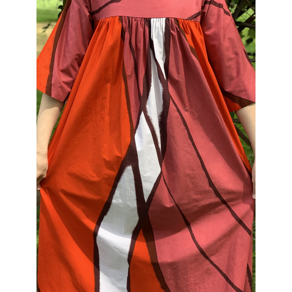 Vintage Marimekko Gown Red Pink Cotton 1970s Heavy Cotton XS Womens Dress marimekko The Best Vintage Clothing