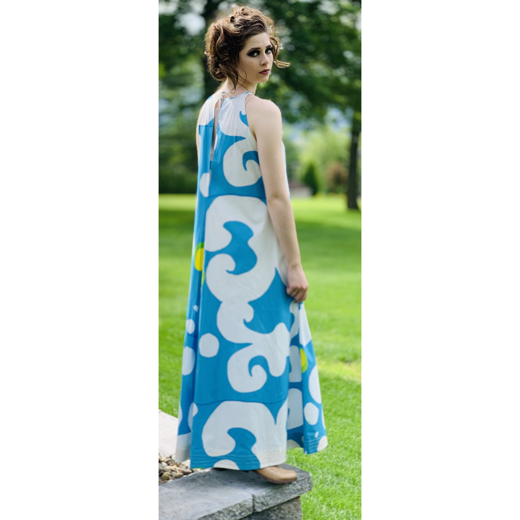 VTG 1966 RARE Marimekko Maxi Gown Turquoise Blue, White, Yellow ”Keida ...