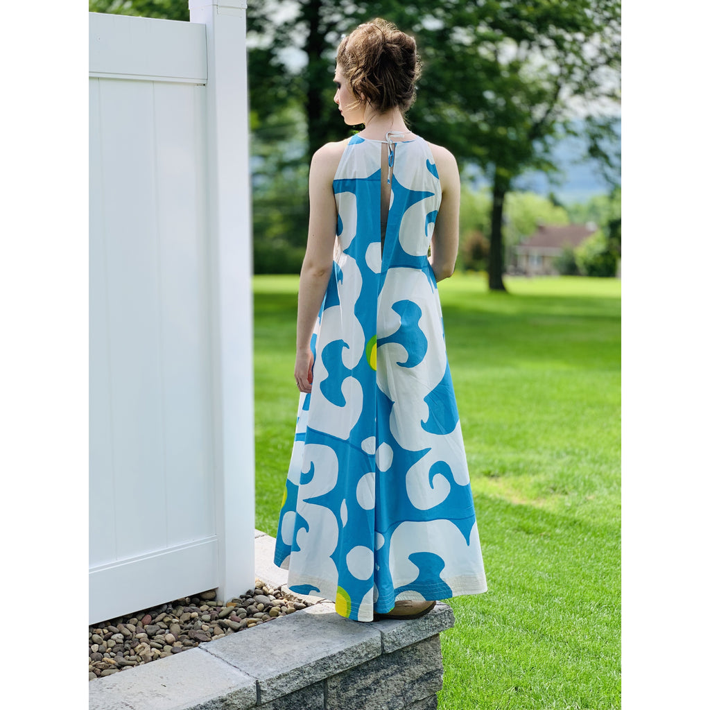 VTG 1966 RARE Marimekko Maxi Gown Turquoise Blue, White, Yellow ”Keidas” by Annika Rimala Small marimekko The Best Vintage Clothing