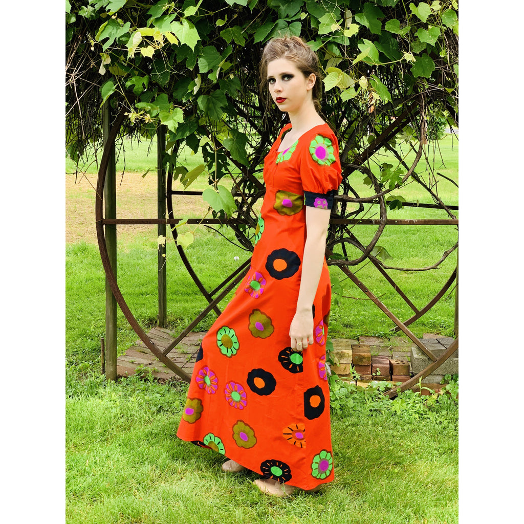 Vintage ”Nekku” by Katsuji Wakisaka Cotton Maxi Dress S Red Print 1970s Babydoll marimekko The Best Vintage Clothing