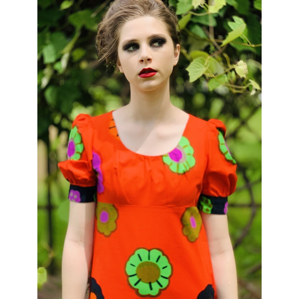 Vintage ”Nekku” by Katsuji Wakisaka Cotton Maxi Dress S Red Print 1970s Babydoll marimekko The Best Vintage Clothing