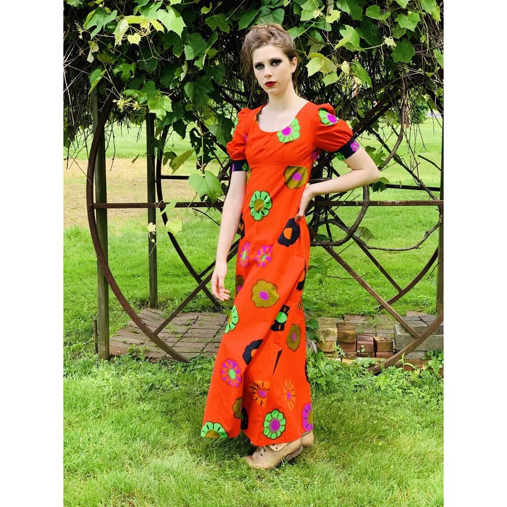 Vintage ”Nekku” by Katsuji Wakisaka Cotton Maxi Dress S Red Print 1970s Babydoll marimekko The Best Vintage Clothing