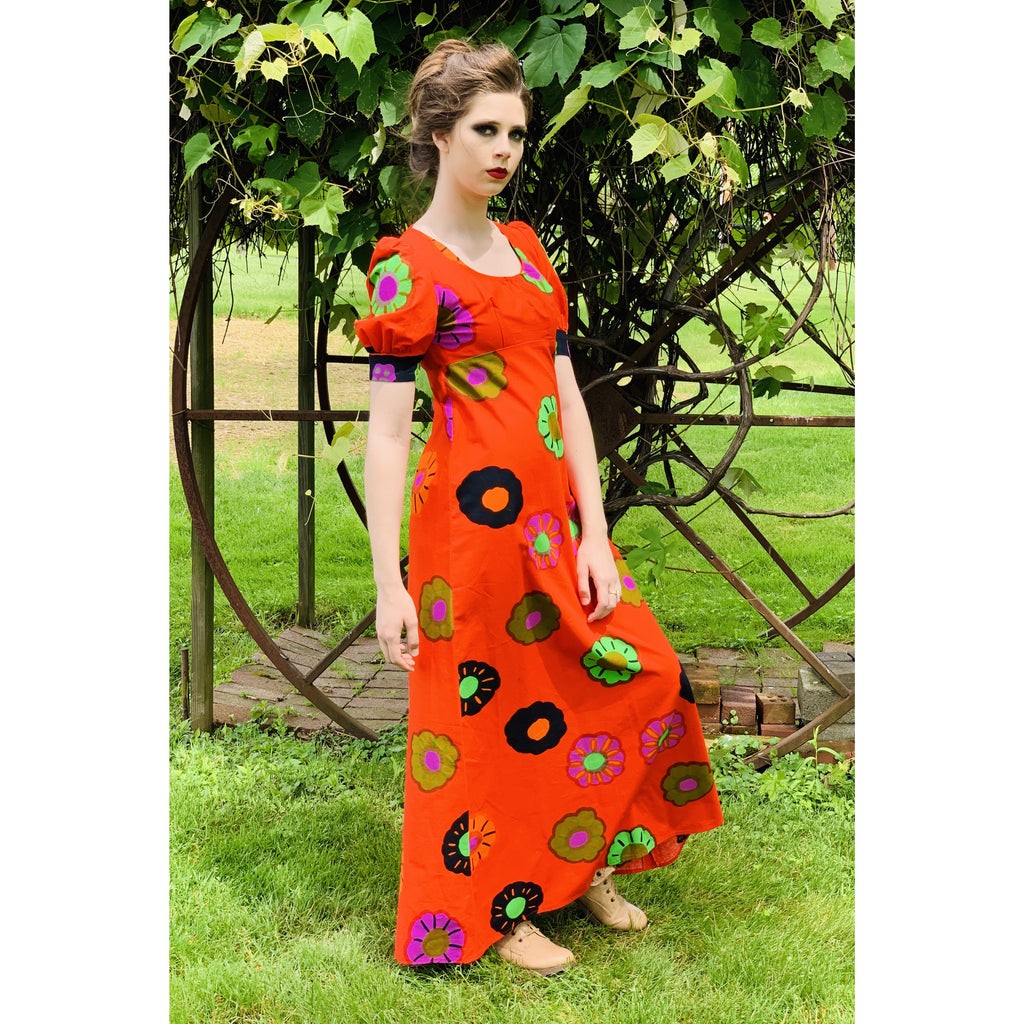 Vintage ”Nekku” by Katsuji Wakisaka Cotton Maxi Dress S Red Print 1970s Babydoll marimekko The Best Vintage Clothing