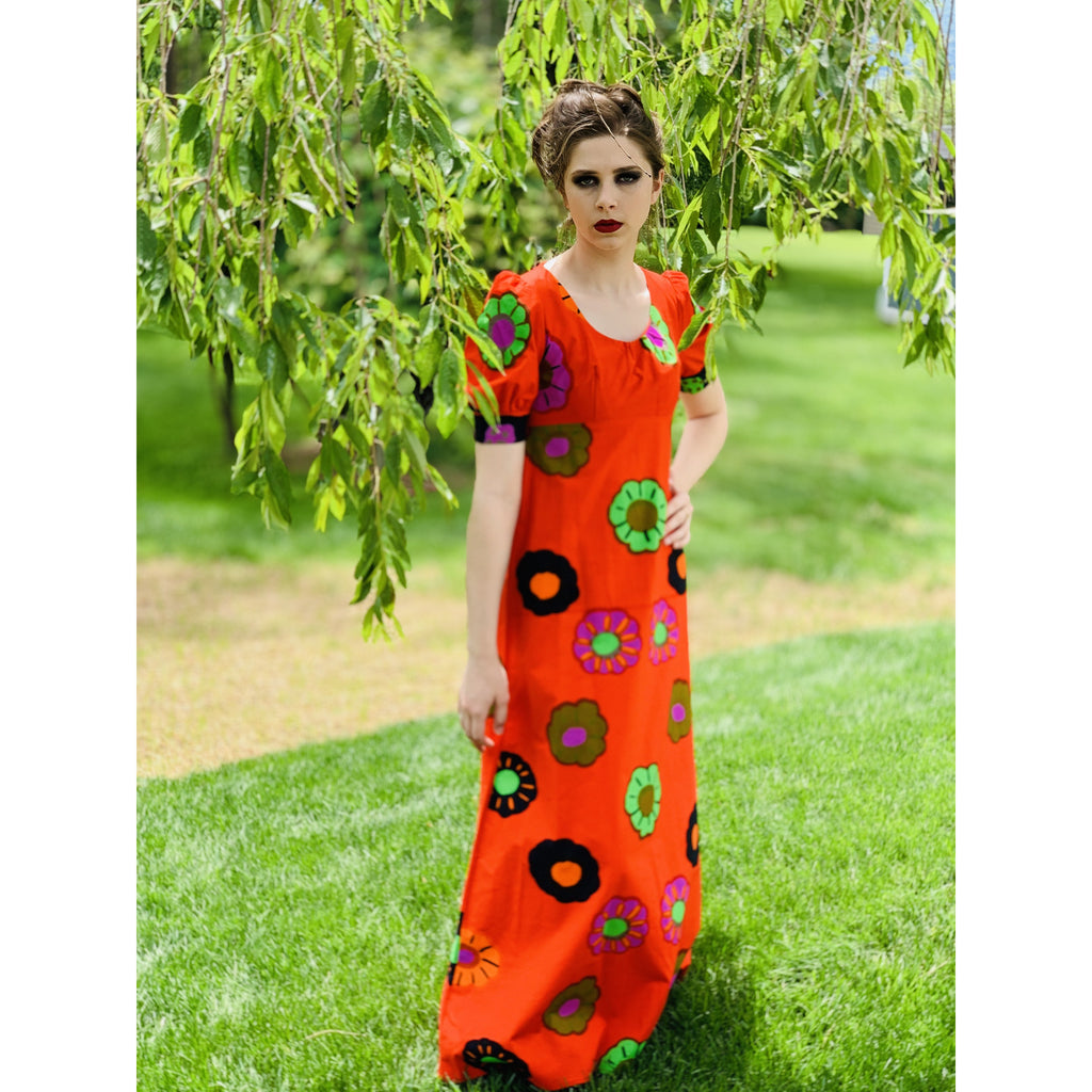 Vintage ”Nekku” by Katsuji Wakisaka Cotton Maxi Dress S Red Print 1970s Babydoll marimekko The Best Vintage Clothing